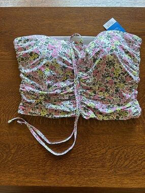 Floral Bandeau Swim Top in Pink and Neon Green.